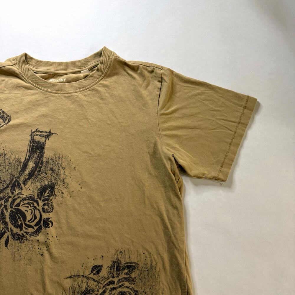 Shyanne Men's S Tan Graphic Print Crew Neck Short Sleeve T-Shirt Cotton